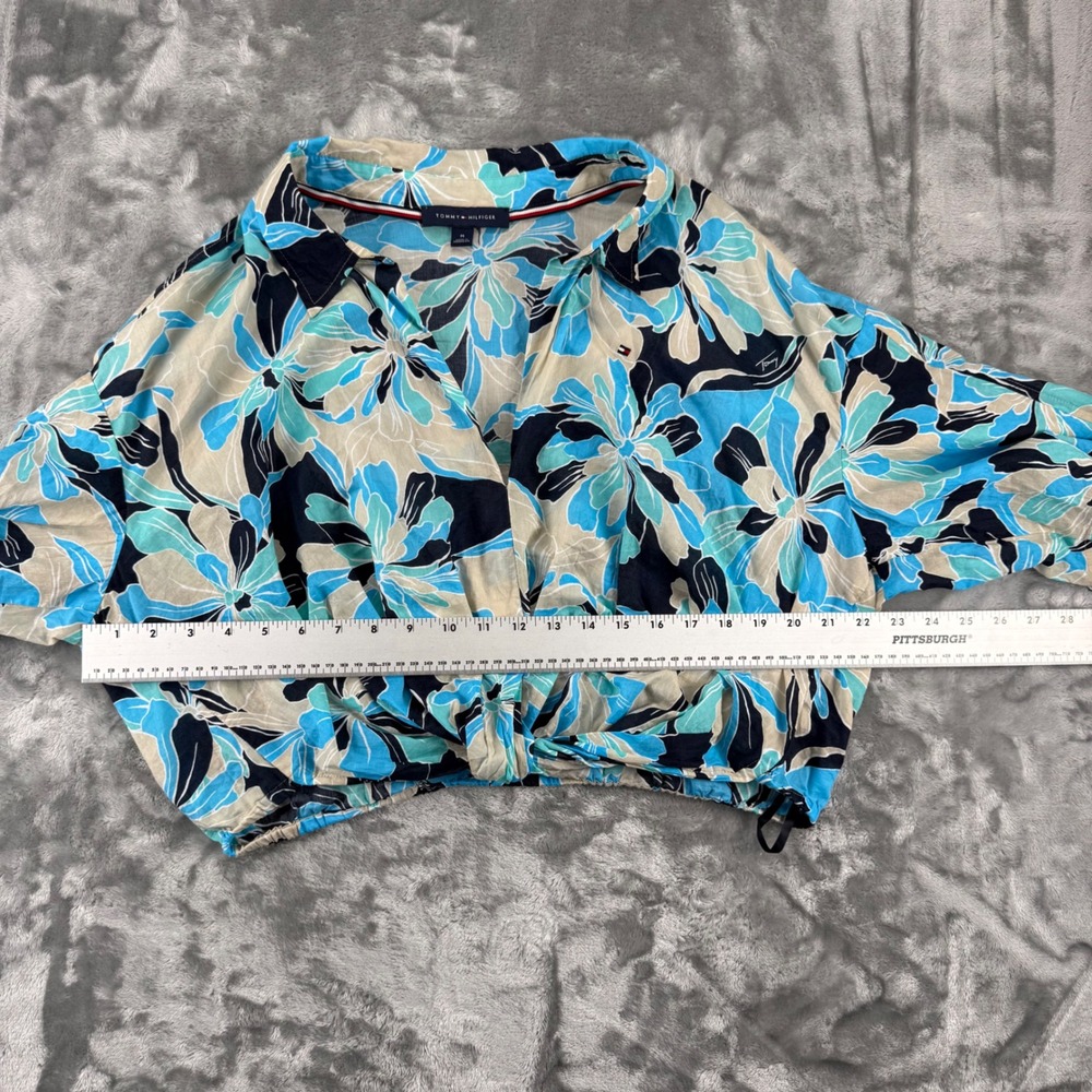 Tommy Hilfiger Floral Front Knot Cropped Top Blue Tropical Cotton Coastal Cruise - Picture 6 of 16